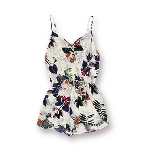 White Spaghetti Strap Floral Tropical Flower Summer Romper